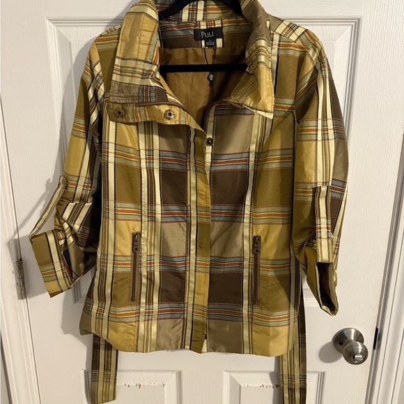 Puli Jackets & Blazers - Puli Women's Yellow and Brown Plaid Utility Jacket
